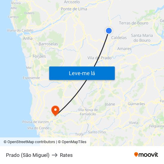 Prado (São Miguel) to Rates map