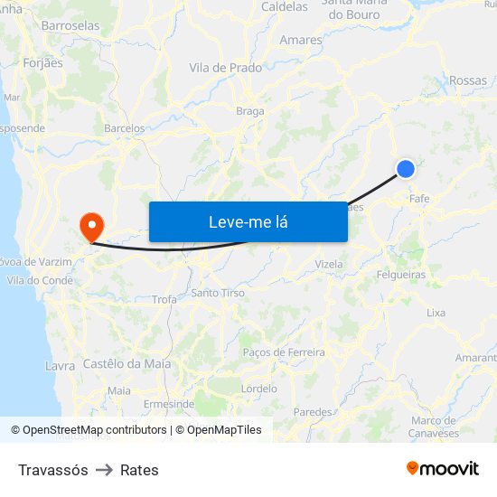 Travassós to Rates map