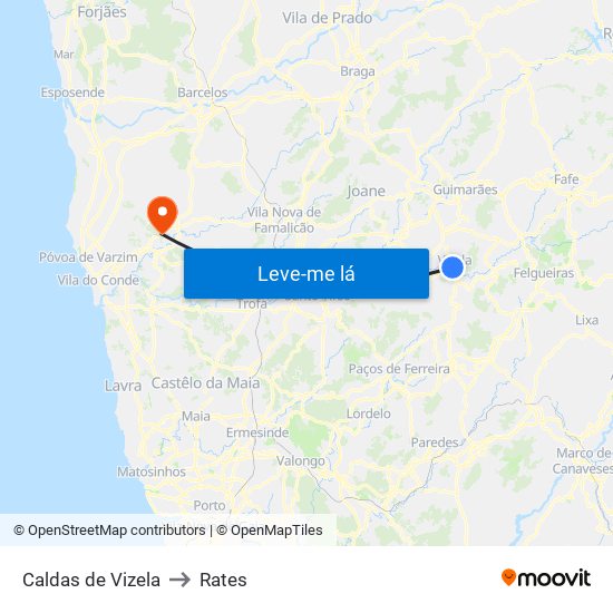 Caldas de Vizela to Rates map