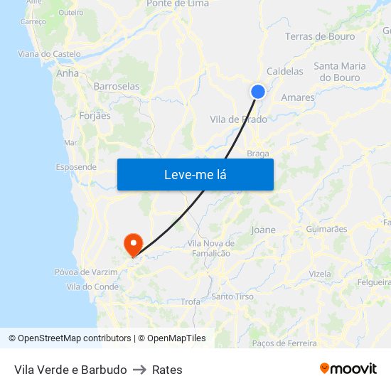 Vila Verde e Barbudo to Rates map