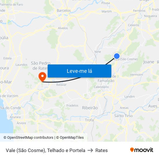 Vale (São Cosme), Telhado e Portela to Rates map