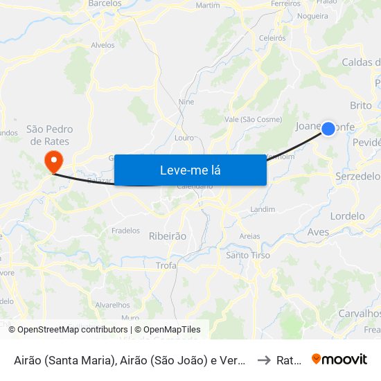 Airão (Santa Maria), Airão (São João) e Vermil to Rates map