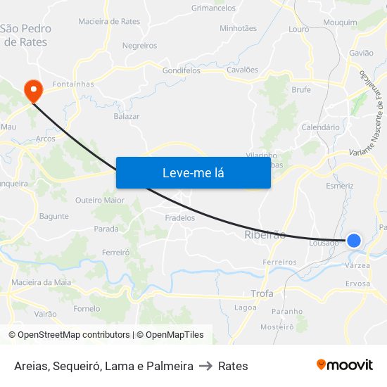 Areias, Sequeiró, Lama e Palmeira to Rates map