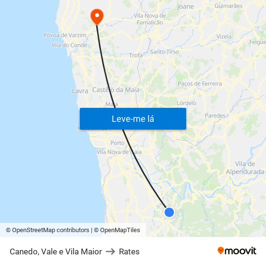 Canedo, Vale e Vila Maior to Rates map