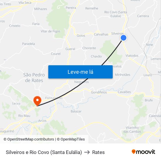 Silveiros e Rio Covo (Santa Eulália) to Rates map