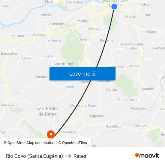 Rio Covo (Santa Eugénia) to Rates map