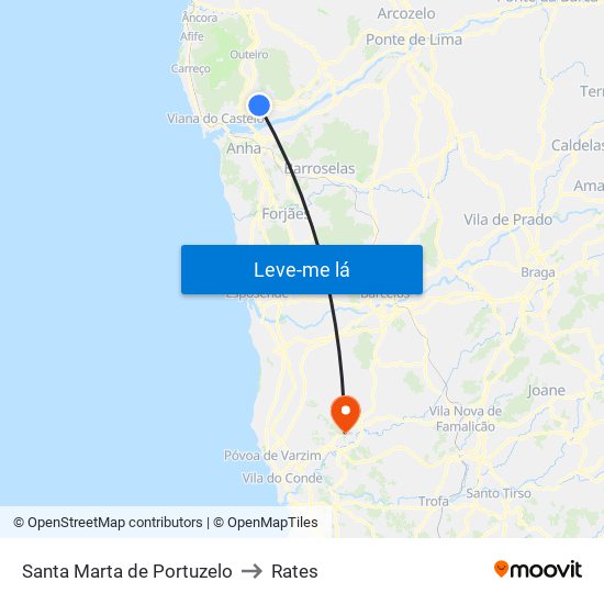 Santa Marta de Portuzelo to Rates map