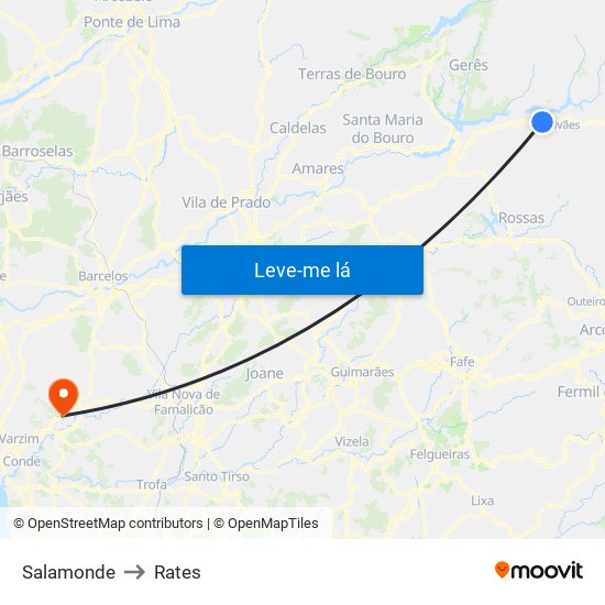 Salamonde to Rates map