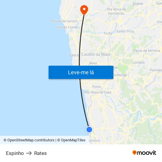 Espinho to Rates map