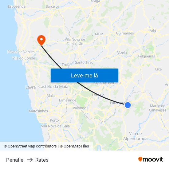 Penafiel to Rates map