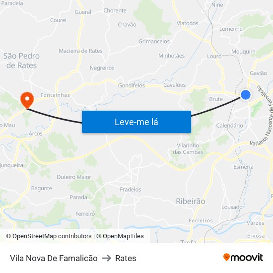 Vila Nova De Famalicão to Rates map