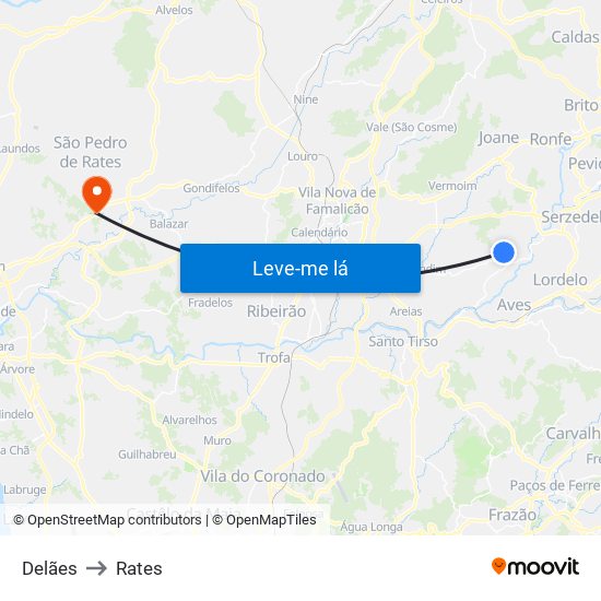 Delães to Rates map