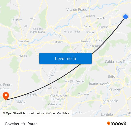 Covelas to Rates map