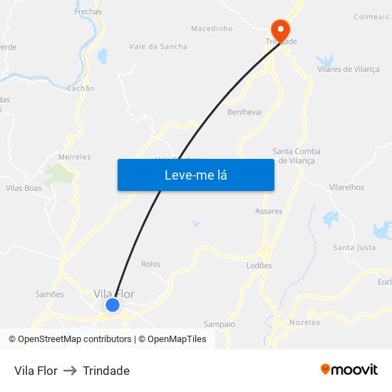 Vila Flor to Trindade map