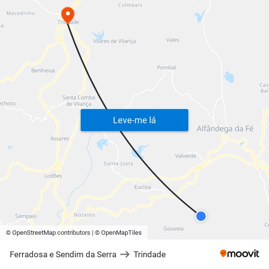 Ferradosa e Sendim da Serra to Trindade map