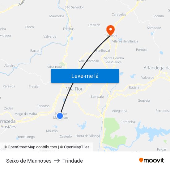 Seixo de Manhoses to Trindade map