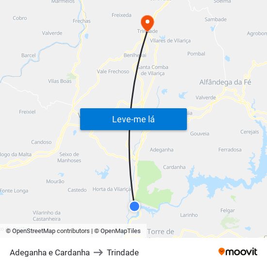 Adeganha e Cardanha to Trindade map