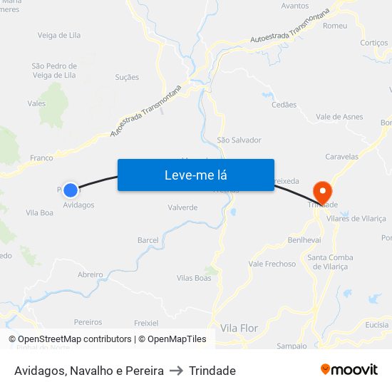 Avidagos, Navalho e Pereira to Trindade map