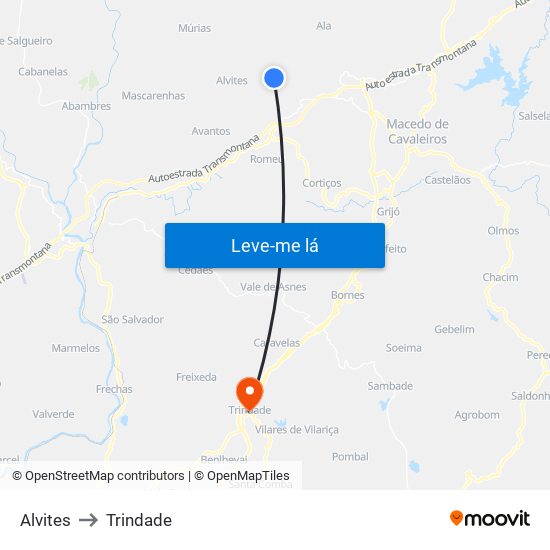 Alvites to Trindade map