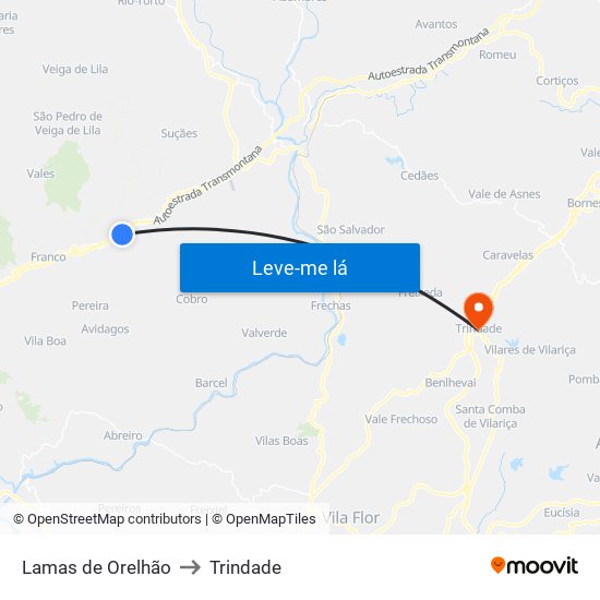 Lamas de Orelhão to Trindade map