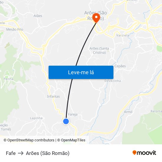 Fafe to Arões (São Romão) map