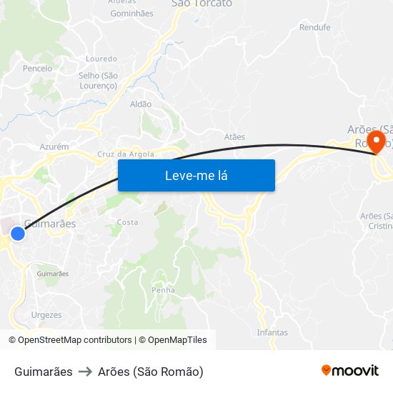 Guimarães to Arões (São Romão) map