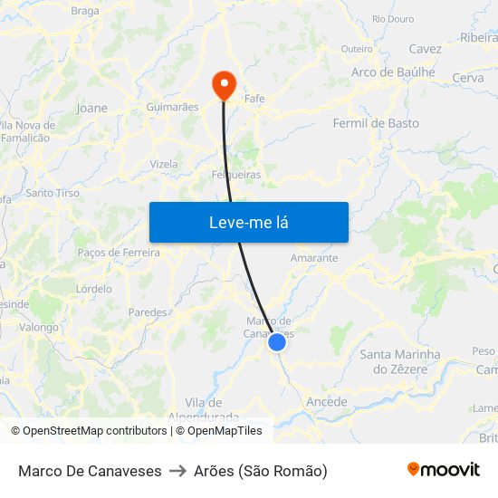 Marco De Canaveses to Arões (São Romão) map