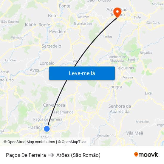 Paços De Ferreira to Arões (São Romão) map