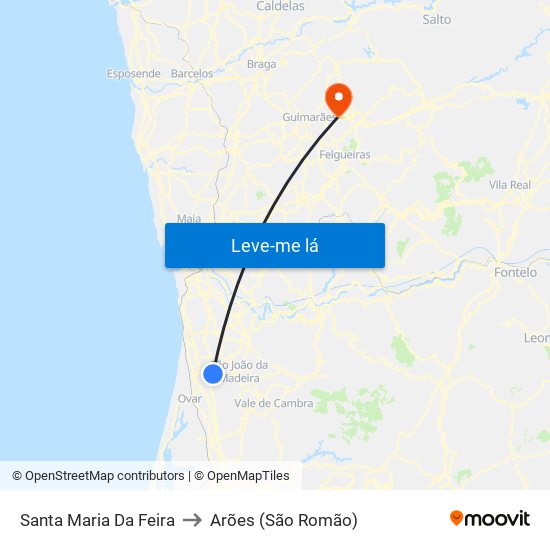 Santa Maria Da Feira to Arões (São Romão) map