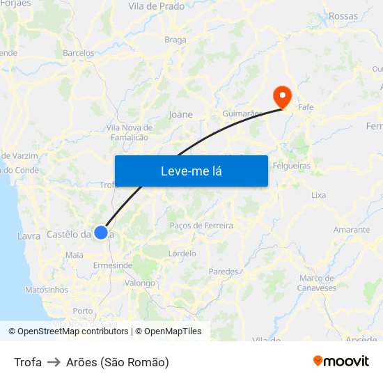 Trofa to Arões (São Romão) map