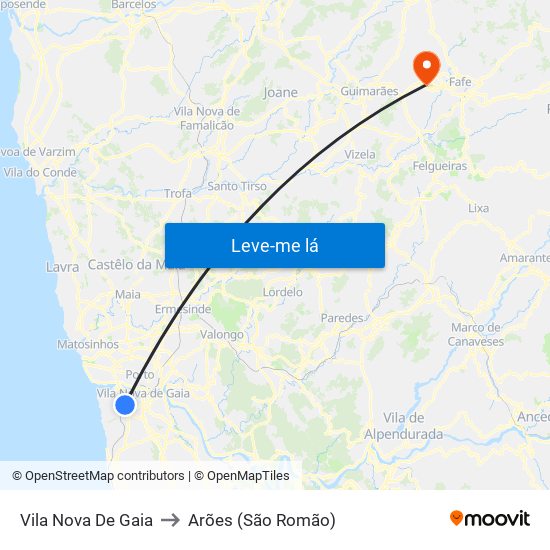 Vila Nova De Gaia to Arões (São Romão) map