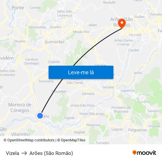 Vizela to Arões (São Romão) map
