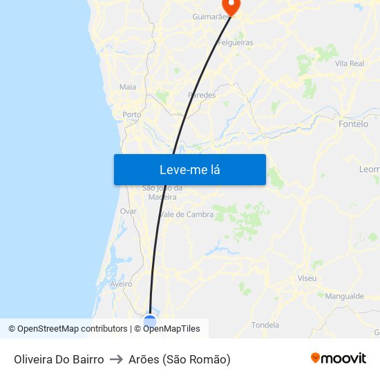 Oliveira Do Bairro to Arões (São Romão) map