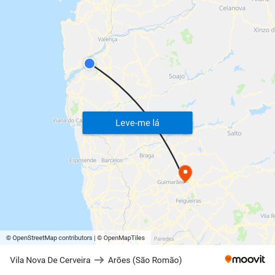 Vila Nova De Cerveira to Arões (São Romão) map