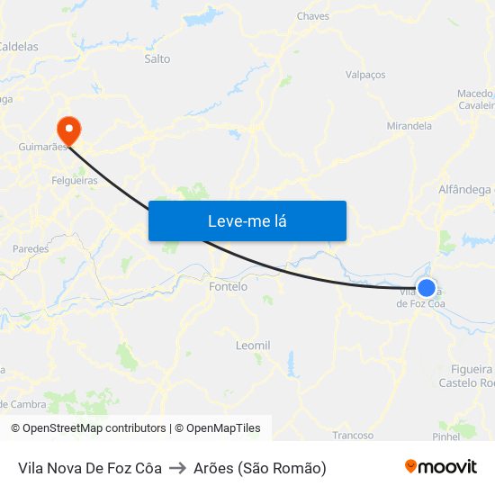 Vila Nova De Foz Côa to Arões (São Romão) map