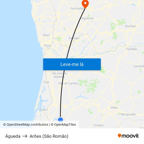 Águeda to Arões (São Romão) map