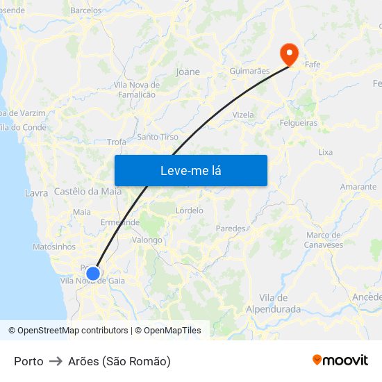Porto to Arões (São Romão) map