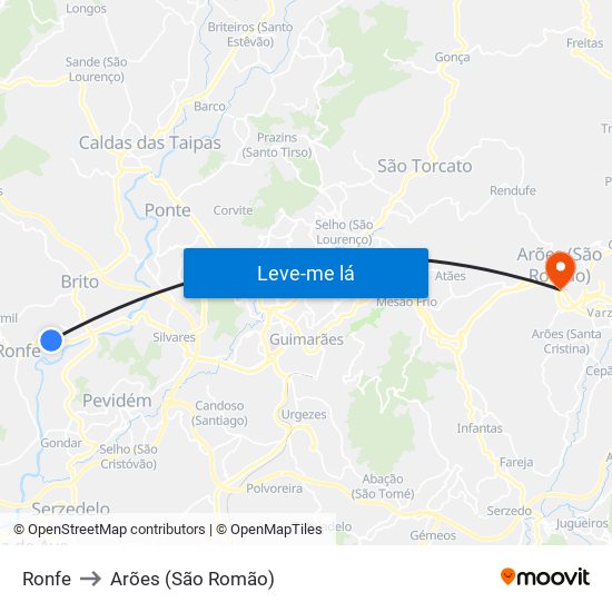 Ronfe to Arões (São Romão) map