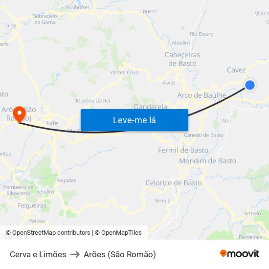 Cerva e Limões to Arões (São Romão) map