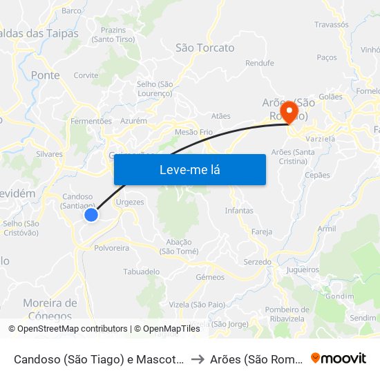Candoso (São Tiago) e Mascotelos to Arões (São Romão) map