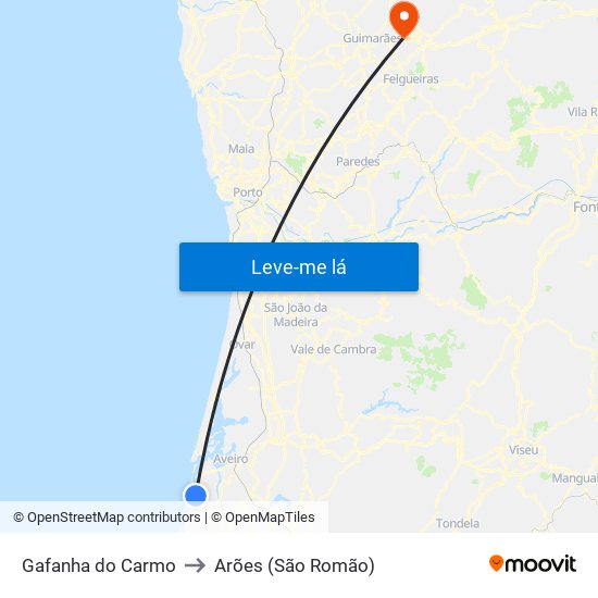 Gafanha do Carmo to Arões (São Romão) map