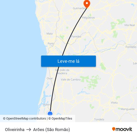 Oliveirinha to Arões (São Romão) map