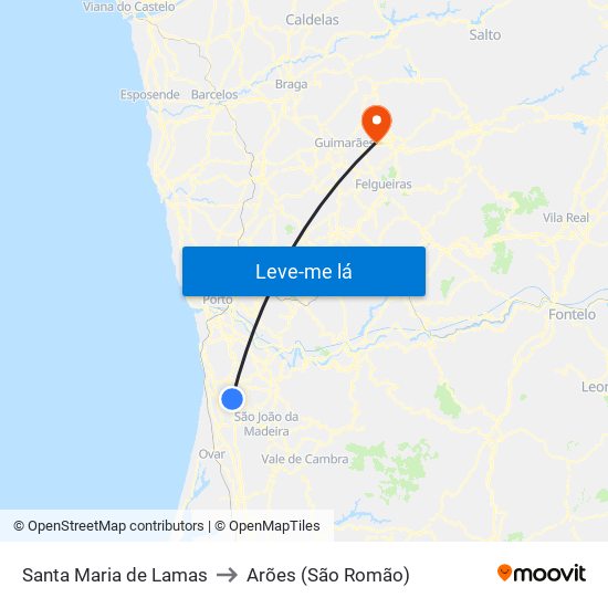 Santa Maria de Lamas to Arões (São Romão) map