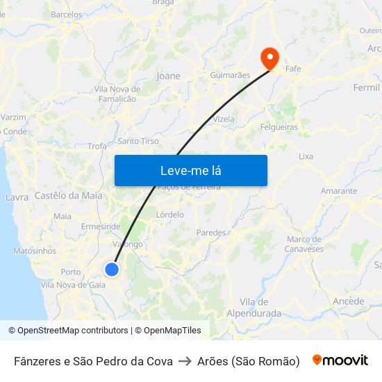 Fânzeres e São Pedro da Cova to Arões (São Romão) map