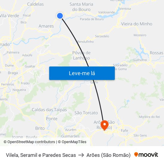 Vilela, Seramil e Paredes Secas to Arões (São Romão) map