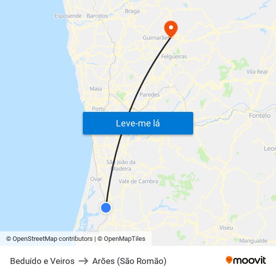 Beduído e Veiros to Arões (São Romão) map