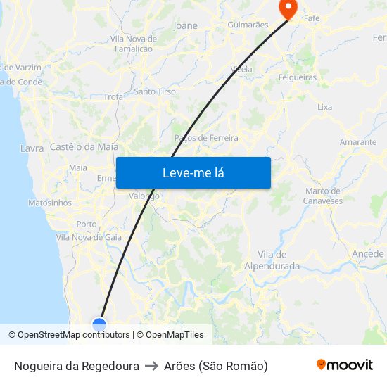 Nogueira da Regedoura to Arões (São Romão) map