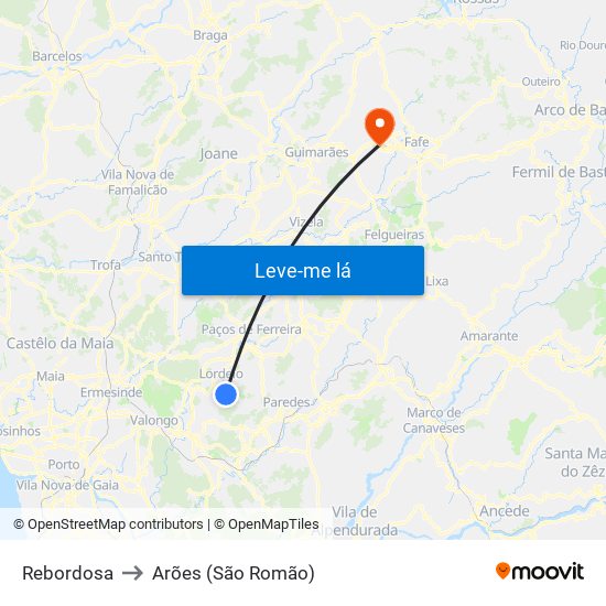 Rebordosa to Arões (São Romão) map
