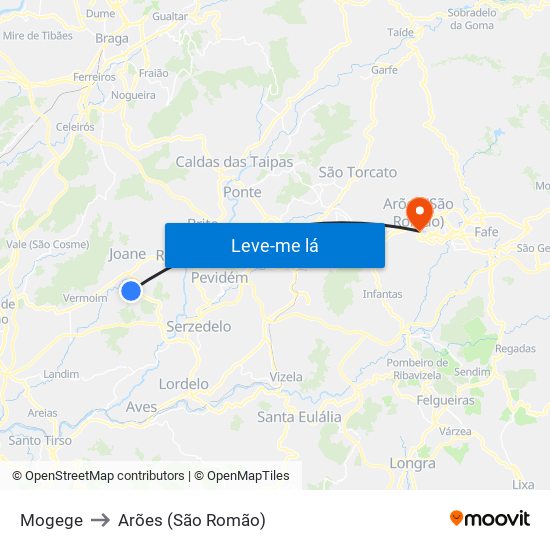 Mogege to Arões (São Romão) map