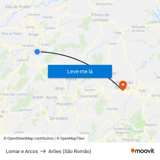 Lomar e Arcos to Arões (São Romão) map